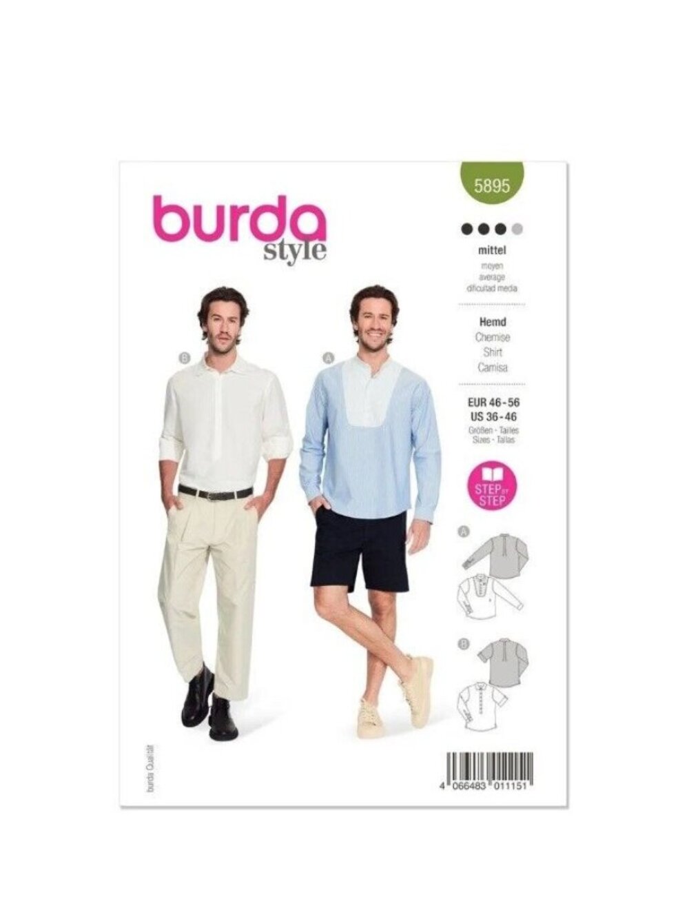 Burda NEW 5895 Mens Shirt Casual Long Sleeve Button Henley Pattern Sizes 36-46